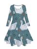 Estilo Otoñal Pastoral Transfronterizo Fresco Pequeño Dibujos Animados Cisne Impresión Digital 3D Casual Cuello Redondo Vestido de Manga Larga para Niñas