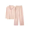 Pijama feminino de algodão com mangas compridas feito sob medida, cardigã liso de estilo coreano, conjunto de roupa para casa para primavera e outono, pode ser usado fora