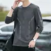 [Destacado] Camiseta Fina de Manga Larga de Otoño para Hombre, Elástica, de Secado Rápido, Corte Holgado, Trendy Casual Cuello Redondo Camiseta Básica
