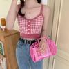 Nuevo Camisola de Cuadros Ropa Interior de Mujer Estilo Hyuna Corta Ombliguera Tejida Camiseta Base Top Negro Talla Única
