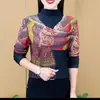 Top artístico de bloques de color con cuello semi-alto para mujer, corte ajustado y favorecedor para otoño e invierno, cómoda camiseta básica de manga larga estilo retro