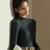 Suéter de Punto para Mujer con Cuello Alto Medio Estilo Minimalista de Lujo Ligero para Otoño e Invierno, Top Básico Ajustado para Superponer