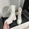 Botas Martin Versátiles para Mujer 2021 Cremallera Lateral Botines Cortos Motocicleta Otoño/Invierno Nuevos Botas de Media Caña Suela Gruesa Punta Redonda Estilo Británico Blanco
