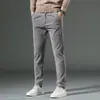 Calças masculinas de inverno business casual, calças compridas com forro de fleece, calças casuais compridas masculinas de marca da moda com corte reto