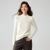 Suéter de cachemira de punto gofre, suave, cuello semi-alto para mujer, otoño/invierno, simple, casual, básico y adecuado para superponer, con un patrón de punto texturizado