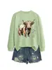 Amazon eBay Estación Independiente Moda Casual Versátil Sudadera con Capucha de Manga Larga con Retazos de Flor de Vaca y Hierba para Mujer Comercio Exterior Transfronterizo