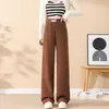 Versión estrecha de chenilla primavera y otoño nuevo pantalones casuales de pierna ancha suaves y con caída para cuerpo tipo pera con cintura alta y caída suave