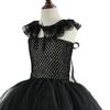 Vestido de Bruja Alto y Bajo para Niños Disfraz de Cosplay de Halloween para Actuación Vestido de Malla Negra Falda para Niñas