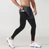 Maratón Transfronterizo Dos en Uno Anti-Rozaduras Ajustados Pantalones Largos Deportivos para Hombre Secado Rápido Alta Elasticidad Falso Dos Piezas Pantalones Profesionales para Fitness