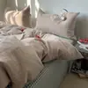 Conjunto de Roupa de Cama de Algodão Classe A Quatro Peças Xadrez Simples Algodão Puro Lençol Macio Capa de Edredom Três Peças para Dormitório