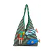 Nova bolsa de mão grande e moderna estilo chinês para mulheres, design fofo de peixinho, bolsa de ombro feminina, bolsa de mão de tricô vazada