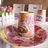 Venta al por mayor de fábrica suministros para fiestas de bodas vaso de papel desechable fiesta Taza de papel para fiesta de polvo de corona juego de platos de papel para fiesta