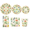 Mu001 Flor Retro Boda Bebé Ola Plato Vajilla Festiva 8 Personas Set de 6 Piezas Plato de Papel Servilleta de Papel