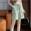 Pantalones Cortos Cargo con Cordón en la Cintura 3D para Mujer Verano 2026 Delgados Caídos Seda de Hielo Pierna Ancha Adelgazantes Largo hasta la Rodilla