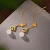 Pendientes Yilu plata de ley S925 cloisonné chapado en oro jade Hetian retro Xiangyun Montaña largos para mujer