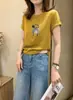 Camiseta feminina de algodão canelado com fonte física de treze fileiras, direto da fábrica, top justo de manga curta, fornecimento exclusivo da segunda leva de verão
