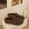Pantuflas de Medio Uso Peludas Estilo Coreano Perezoso para Mujer 2026 Nuevo Estilo Otoño/Invierno Versátiles Moda Cómodas Slip-on de Algodón