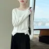 Suéter de Punto Fino de Lana Nuevo Otoño/Invierno 2026 para Mujer, Cuello Redondo, Manga Larga, Botones Laterales, Color Sólido, Corte Holgado, Camiseta Base