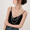 Collar largo de perlas multicapa ins de celebridad de Internet de Corea del Sur para mujer, elegante, elegante, decoración para vestido de noche, cadena para suéter
