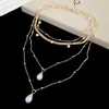 Nuevo Collar de Perlas con Colgante de Gota de Agua Multicapa, Estilo Dulce y Fresco, Temperamento de Lujo Ligero, Cadena para la Clavícula con Sentido de Diseño, Joyería de Nicho para Mujeres