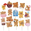 Decoración de Pastel Estilo Ins Bandera Coreana Enchufe Dibujos Animados Oso Lindo Hp Corazón Feliz Cumpleaños Topper Accesorios