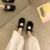 Zapatos Retro Redondos Marrón Café Peludos para Mujer para Otoño e Invierno, Mocasines Planos Mary Jane de Lana Estilo Hada para Maternidad