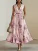 2026 Comércio Exterior Europeu e Americano Moda Feminina Mais Vendida Vestido de Férias Estampado Sem Mangas Saia Feminina Elegante de Comprimento Médio com Decote V