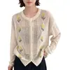 Bordado feito à mão! Cardigã de tricô bordado floral em mohair para mulheres, novo estilo de outono, corte solto, design vazado, proteção solar, peça de sobreposição leve