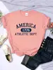 Modal Transfronterizo 1776 Estampado Americano Talla Europea Estilo Europeo y Americano Manga Corta Top para Mujer Seda de Leche Absorbente de Sudor Deportivo Manga Corta