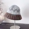 Gorro de Lana Versátil Casual para Mujer en Invierno con Ala de Color Contrastante, Gorro Pequeño de Punto para Resaltar el Rostro, Gorro de Pescador para Protegerse del Frío, Gorro de Pescador