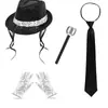 Chapéu de Lantejoulas para Performance de Palco Disco Conjunto de Gravata e Luva Atacado Acessórios para Fantasia Michael Jackson
