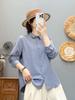 Camisa de Algodón Lijado Estilo Japonés Pequeña Fresca Cuello de Punta Hebilla Doble Manga Larga 2025 Primavera Casual Camisa Base Top