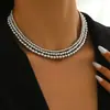 Joyería Transfronteriza Europea y Americana Exagerada Cuentas Grandes de Moda Collar Corto Multicapa Gargantilla Punk Elegante Collar de Perlas de Imitación
