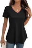 Camiseta de Verano Nueva Estilo Europeo y Americano para Mujer, de Waffle, Cuello en V, Manga Corta, Holgada, Talla Grande, Color Sólido, Adelgazante, Moderna, Versátil y Casual
