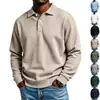 Camisa Polo de Manga Larga Suelta de Color Sólido con Botones Pesados Nueva Europea y Americana para Hombre Ropa Versátil Casual Deportiva Camiseta