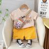 Traje de verano para niño Bolsa de dibujos animados Manga corta 2024 Nuevo estilo Moderno Guapo Bebé Dos piezas Ropa fina para niños Moderna