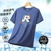 Camiseta de Manga Corta de Seda de Hielo de Talla Grande Transfronteriza con Letras Estampadas para Hombre, Verano, Casual, Versátil, Ropa Transpirable y Fresca