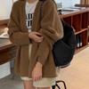 Cardigã de Tricô com Listras de Tricô Macio e Encerado de Dongdaemun da Coreia do Sul para Mulher Outono e Inverno Novo Estilo Roupa Exterior Estilo Preguiçoso Jaqueta Suéter Decote V
