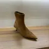 Otoño/Invierno 2026 Botines Elegantes de Tacón Fino Forrados de Borrego sin Cierre Elásticos Ajustados Tacón Kitten Punta Fina Botines de Tobillo de Gamuza para Mujer