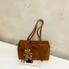 Bolso de Bowling de Gamuza y Terciopelo 2026 Nuevo Mate Moda Retro Bolso Baguette para el Hombro Bolso Boston de Hombro Nicho