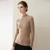 Suéter de punto 100% cachemir de primera línea listo para usar, cuello semi-alto, acanalado, top otoño/invierno, tejido, para mujer, color liso, elegante, simple, jersey