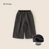 Bonsun Huzhou Zhili Ropa Infantil Pantalones de Niña Invierno Nueva Moda Pantalones de Pierna Ancha Infantiles Gruesos Forrados de Polar Pantalones Modernos para Niños