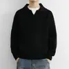 Suéter de punto negro con cuello polo para hombre, otoño e invierno, tejido de punto retro americano, corte limpio, prenda exterior casual y sofisticada
