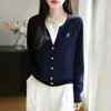 Cardigan de Punto Fino de Lana con Cuello en V para Mujer, Manga Larga, Diseño con Bloques de Color, Top Falso de Dos Piezas, Nuevo Otoño Temprano 2026