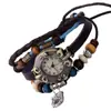 Elegante Relógio Feminino de Quartzo com Pulseira Estilosa de Couro com Contas, Relógio Feminino Tecido Retro de Nicho