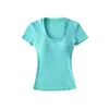 Camiseta RY2642-26 de Verano Macaron Multicolor de Manga Corta Ajustada con Almohadillas en el Pecho y Cuello en U para un Aspecto Adelgazante