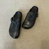Mules cerrados tipo Birkenstock negros unisex para mujer, calzado de verano para exterior, nuevo modelo 2026, piel genuina, pantuflas retro de suela gruesa