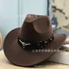 Sombreros de Cowboy Occidentales con Ala Enrollada, Populares para Ventas Transfronterizas en Otoño e Invierno, Sombreros de Fieltro de Lana para Hombres y Mujeres, Elegantes Sombreros Jazz con Ala Curva