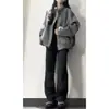 Jaqueta Feminina Nova de Couro Sintético para Primavera e Outono de 2026, Estilo Coreano, Simples e Vintage, Jaqueta Versátil Cinza com Gola Alta