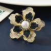 Broche design sentido nicho novo estilo coreano retrô Pearl Court pino de flor de camada dupla temperamento requintado das mulheres high-end